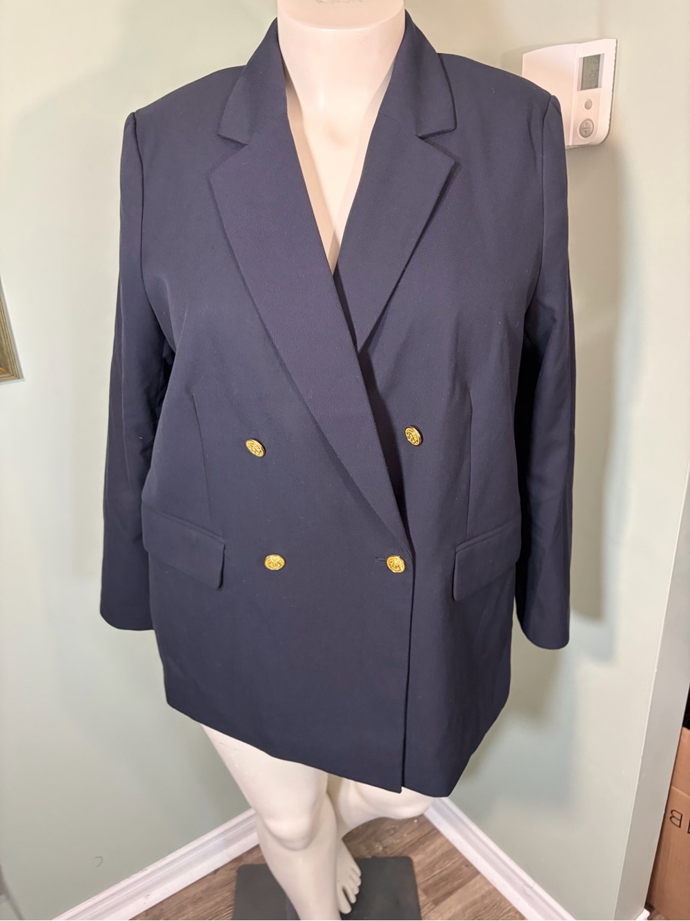 182. H&M Women's Navy Double-Breasted Blazer